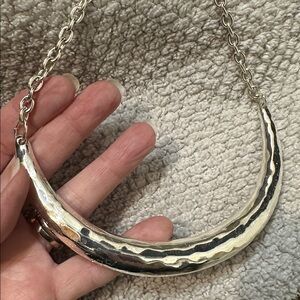 Silver Crescent Hammered metal  chain Necklace